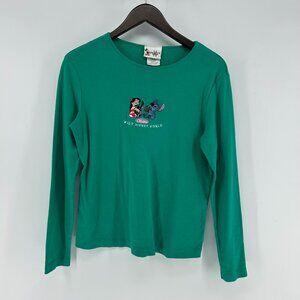 Vintage Walt Disney World Embroidered Long Sleeve Lilo & Stitch T-Shirt Womens M